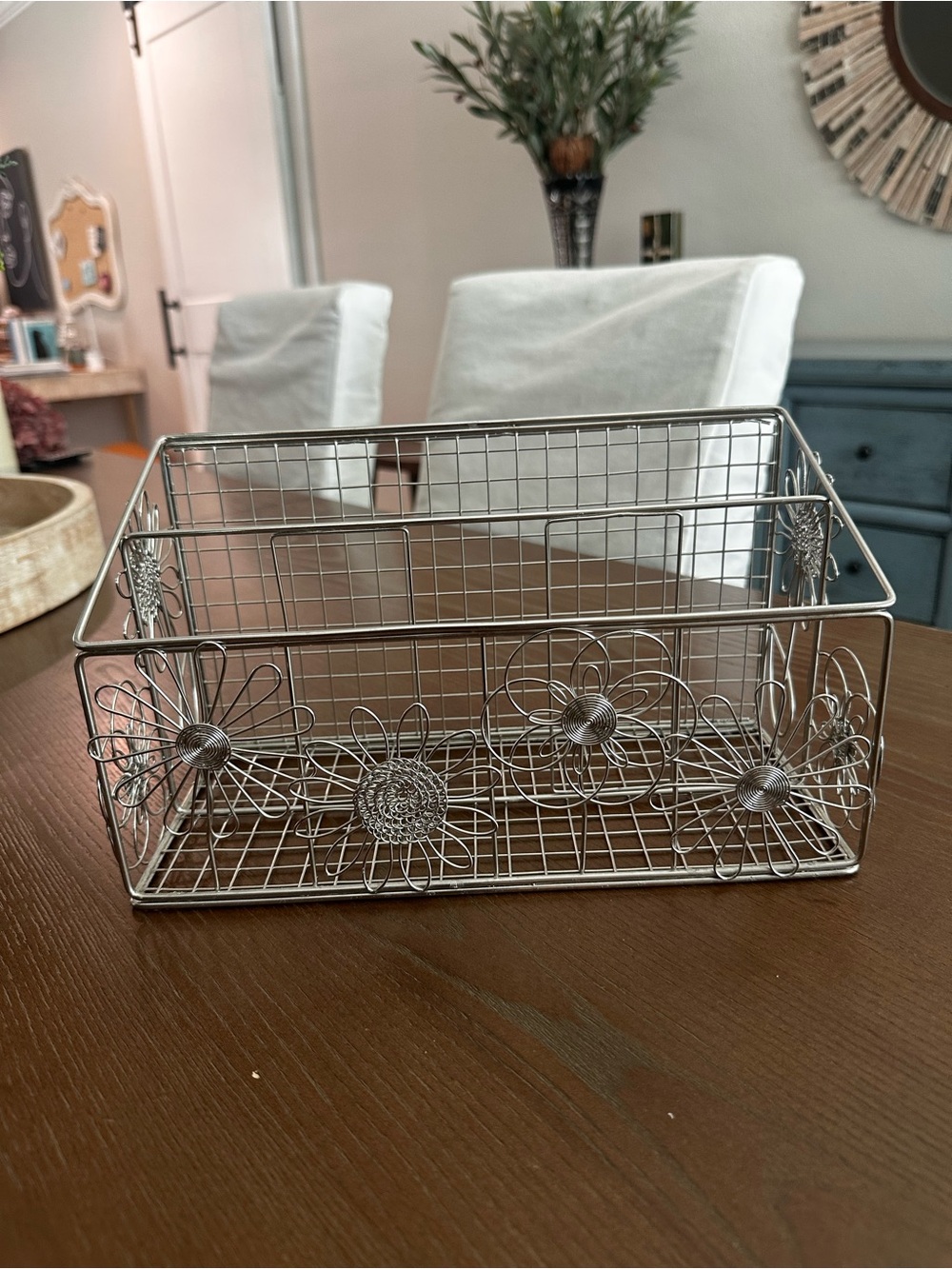Silver Floral Wire Storage Basket